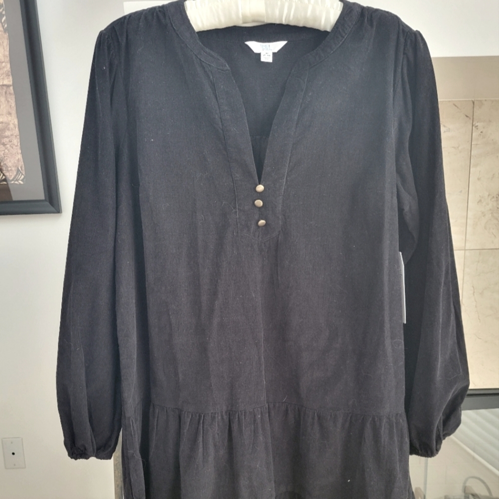 Black Long Sleeve Dress with Button Detail